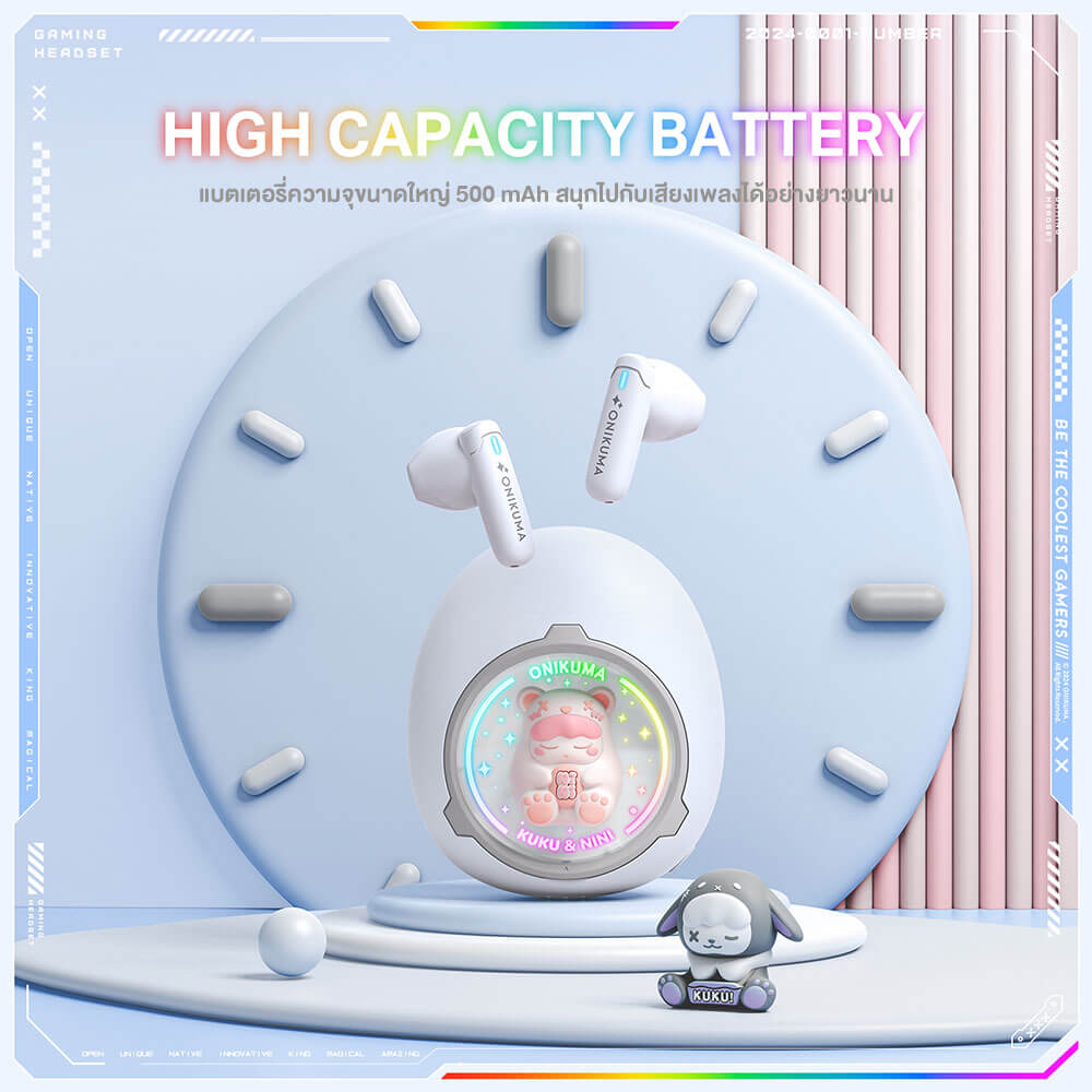 หูฟังเกมมิ่งไร้สาย Onikuma KUKU & NINI รูปทรงน่ารัก Bluetooth 5.3 - สีขาว
