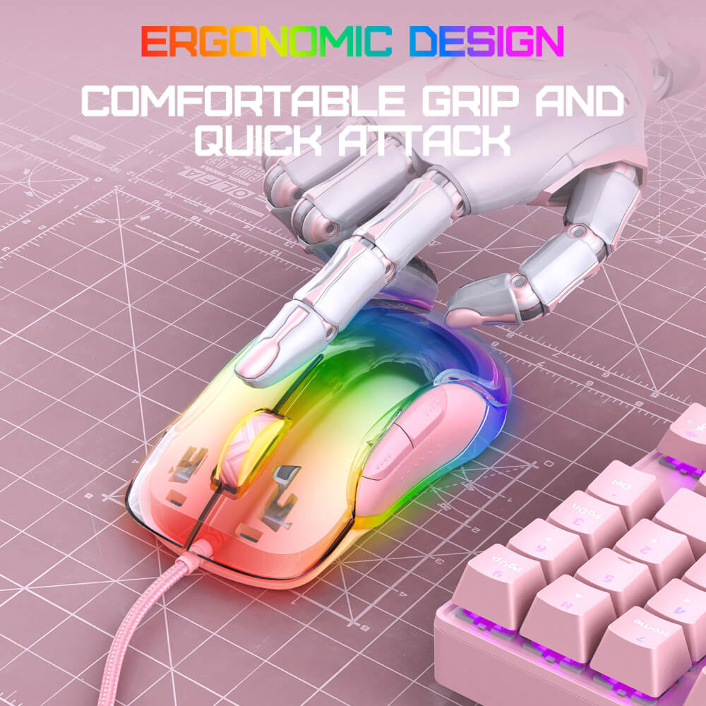 เมาส์เกมมิ่ง ONIKUMA CW925 RGB BACKLIT WIRED GAMING MOUSE - สีชมพู