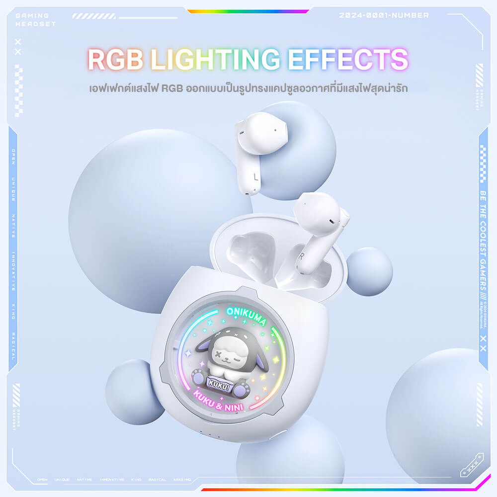 หูฟังเกมมิ่งไร้สาย Onikuma KUKU & NINI รูปทรงน่ารัก Bluetooth 5.3 - สีขาว