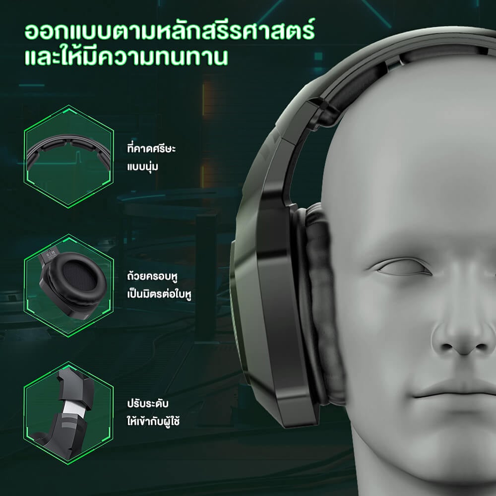 หูฟังเกมมิ่งไร้สาย Onikuma Kumong เชื่อมต่อได้ 3 โหมด - สีดำ