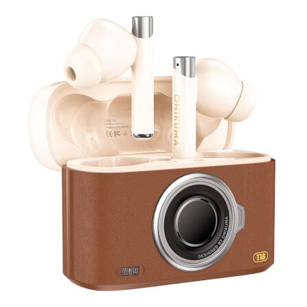 หูฟังเกมมิ่งไร้สาย Onikuma T18 รูปทรงสไตล์เรโทร Bluetooth 5.3 - สีน้ำตาล_0