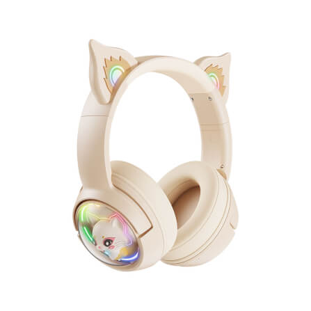 หูฟังเกมมิ่งไร้สาย Onikuma Mew มีหูแมวและแสงไฟ RGB - สีงาช้าง_1