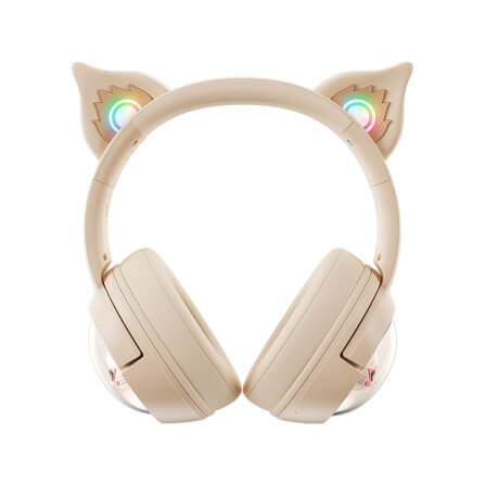 หูฟังเกมมิ่งไร้สาย Onikuma Mew มีหูแมวและแสงไฟ RGB - สีงาช้าง_2