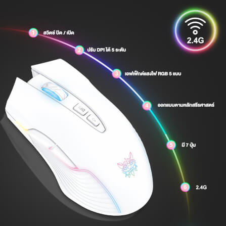 เมาส์เกมมิ่ง ONIKUMA CW905 WIRELESS GAMING MOUSE - สีขาว_2