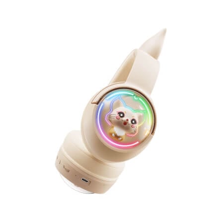 หูฟังเกมมิ่งไร้สาย Onikuma Mew มีหูแมวและแสงไฟ RGB - สีงาช้าง_3