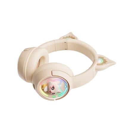 หูฟังเกมมิ่งไร้สาย Onikuma Mew มีหูแมวและแสงไฟ RGB - สีงาช้าง_4