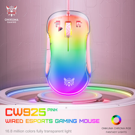 เมาส์เกมมิ่ง ONIKUMA CW925 RGB BACKLIT WIRED GAMING MOUSE - สีชมพู_4
