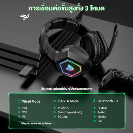 หูฟังเกมมิ่งไร้สาย Onikuma Kumong เชื่อมต่อได้ 3 โหมด - สีดำ_5