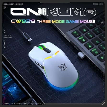 เมาส์เกมมิ่ง ONIKUMA KITSU เชื่อมต่อได้ 3 โหมด - สีขาว_5