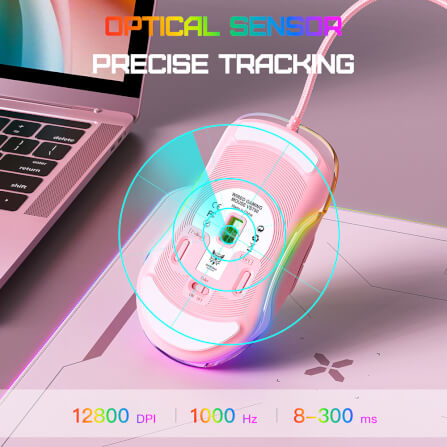 เมาส์เกมมิ่ง ONIKUMA CW925 RGB BACKLIT WIRED GAMING MOUSE - สีชมพู_6