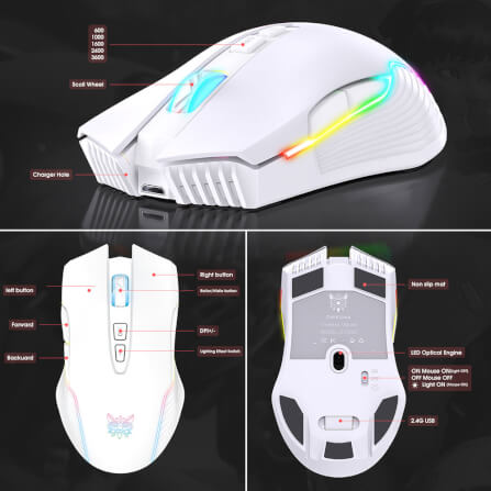 เมาส์เกมมิ่ง ONIKUMA CW905 WIRELESS GAMING MOUSE - สีขาว_6