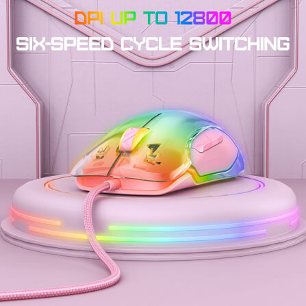 เมาส์เกมมิ่ง ONIKUMA CW925 RGB BACKLIT WIRED GAMING MOUSE - สีชมพู_7