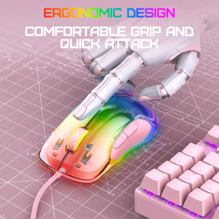 เมาส์เกมมิ่ง ONIKUMA CW925 RGB BACKLIT WIRED GAMING MOUSE - สีชมพู_8
