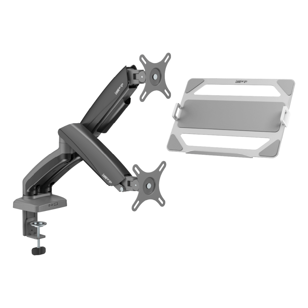 ชุดเซ็ตแขนจับจอคอม+แท่นวางโน็ตบุ๊ค LUNIO ERGO MONITOR ARM CYBOT สีเทา 2 + LUNIO ERGO CYPAD สีเงิน