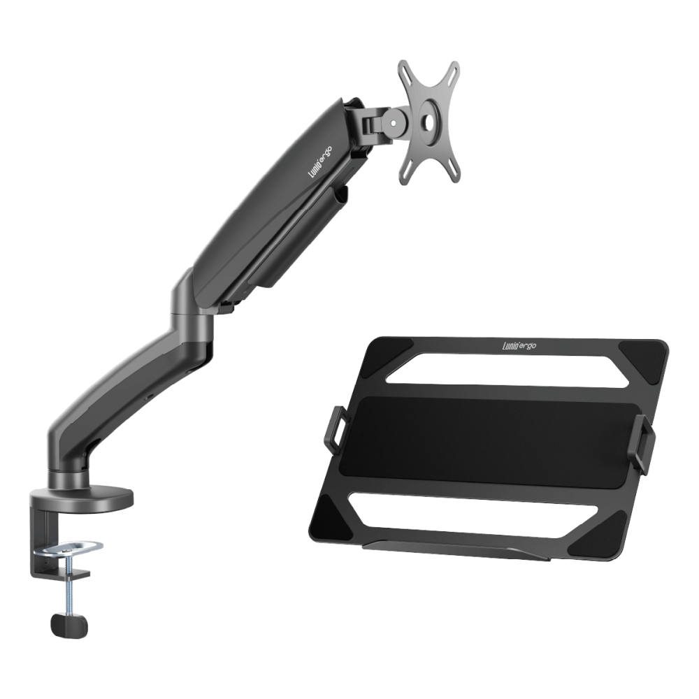 ชุดเซ็ตแขนจับจอคอม+แท่นวางโน็ตบุ๊ค LUNIO ERGO MONITOR ARM CYBOT สีเทา 1 + LUNIO ERGO CYPAD สีดำ