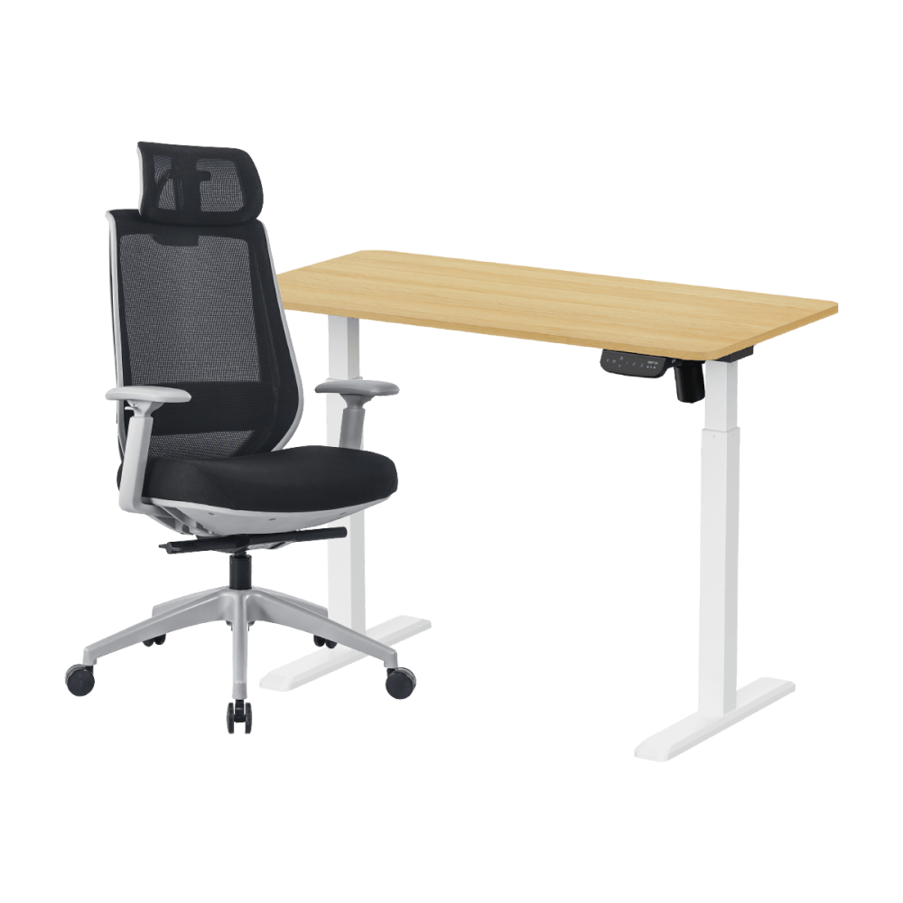 เซ็ตโต๊ะปรับระดับไฟฟ้า+เก้าอี้ทำงานเพื่อสุขภาพ LUNIO ERGO SPACE II (SIZE 120 X 60 CM) + LUNIO ERGO APOLLO SMART X2  (สีดำ/เทา)