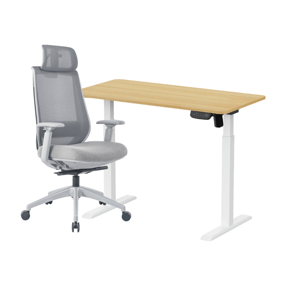 เซ็ตโต๊ะปรับระดับไฟฟ้า+เก้าอี้ทำงานเพื่อสุขภาพ LUNIO ERGO SPACE II (SIZE 120 X 60 CM) + LUNIO ERGO APOLLO SMART X2 (สีเทา)