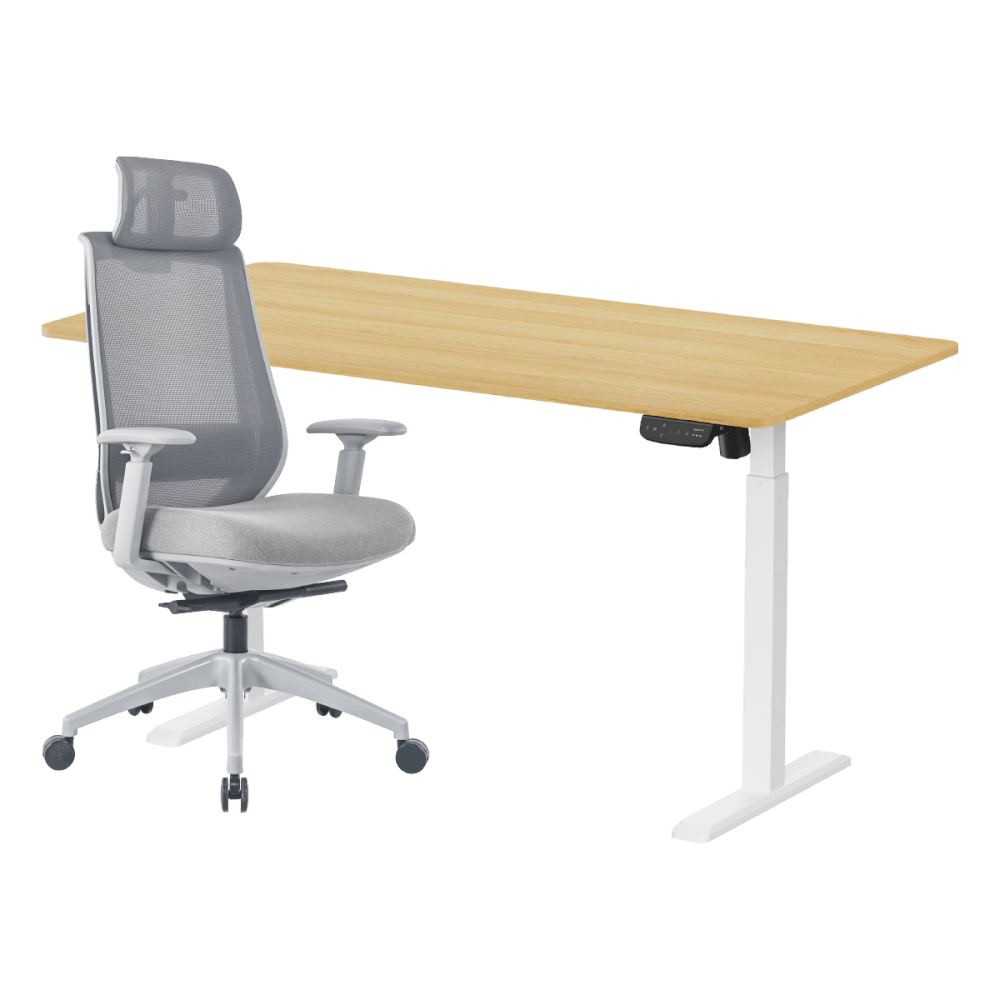 เซ็ตโต๊ะปรับระดับไฟฟ้า+เก้าอี้ทำงานเพื่อสุขภาพ LUNIO ERGO SPACE II (SIZE 160 X 80 CM) + LUNIO ERGO APOLLO SMART X2 (สีเทา)