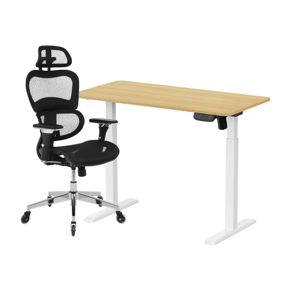 เซ็ตโต๊ะปรับระดับไฟฟ้า+เก้าอี้ทำงานเพื่อสุขภาพ LUNIO ERGO SPACE II (SIZE 120 X 60 CM) + ADAM DOT.1 THE 3D ERGO CHAIR (สีดำ)
