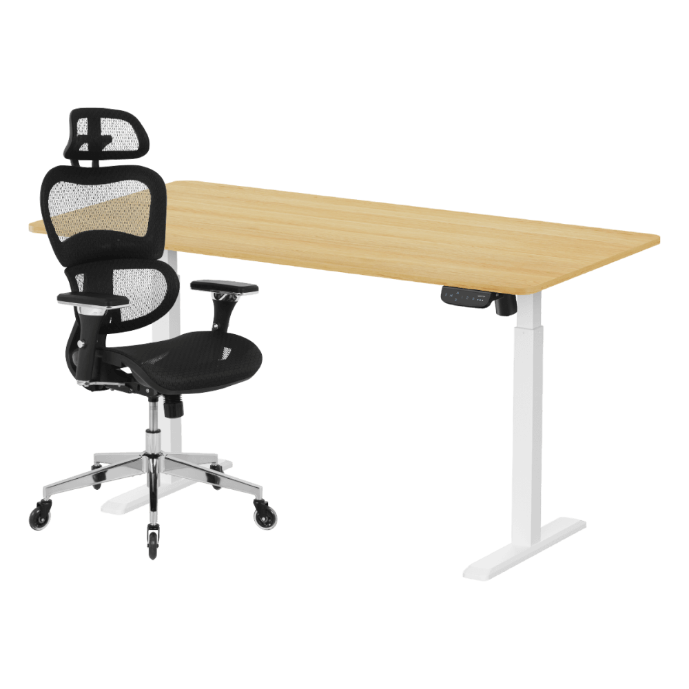 เซ็ตโต๊ะปรับระดับไฟฟ้า+เก้าอี้ทำงานเพื่อสุขภาพ LUNIO ERGO SPACE II (SIZE 160 X 80 CM) + ADAM DOT.1 THE 3D ERGO CHAIR (สีดำ)