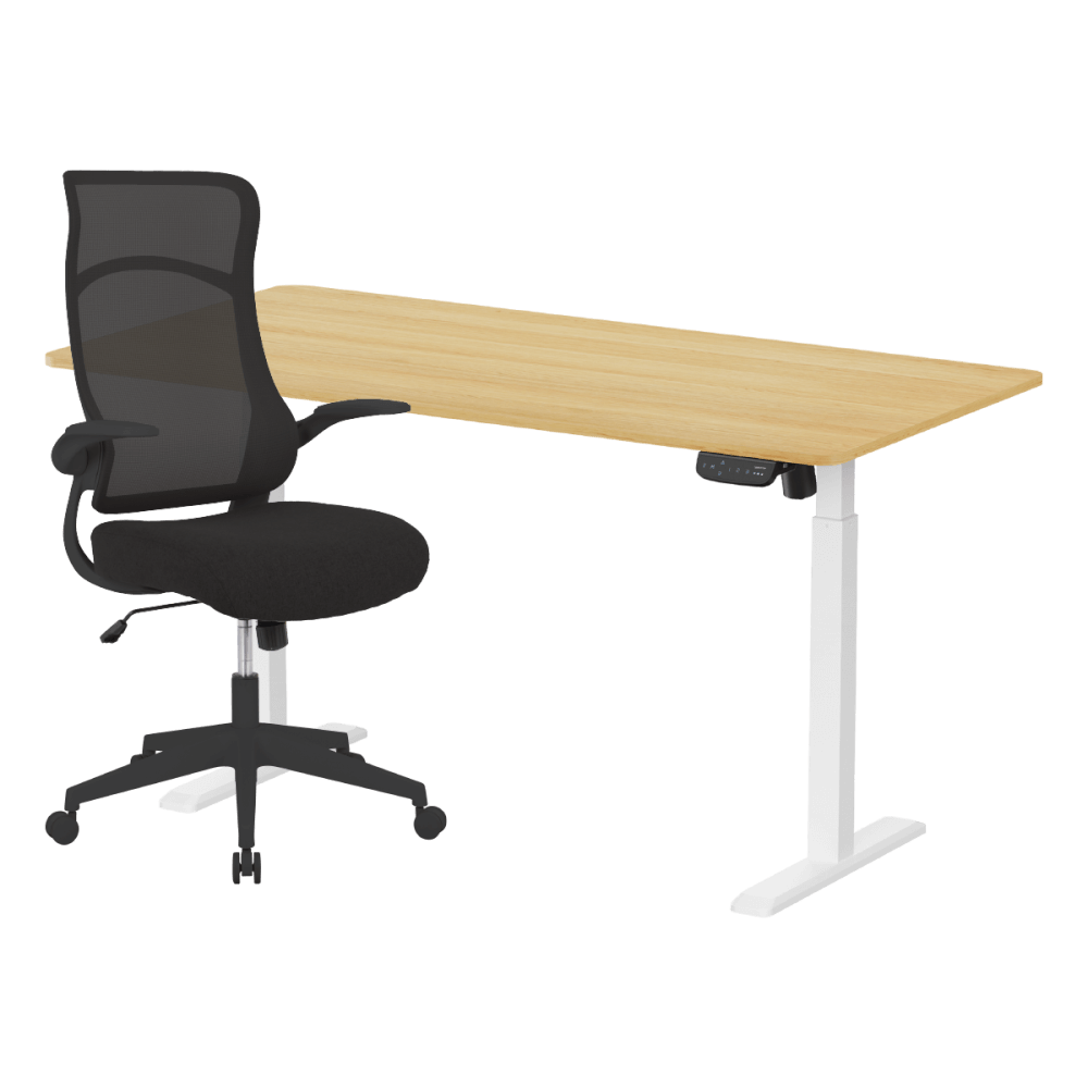เซ็ตโต๊ะปรับระดับไฟฟ้า+เก้าอี้ทำงานเพื่อสุขภาพ LUNIO ERGO SPACE II (SIZE 160 X 80 CM) + ADAM DOT.2 ERGO CHAIR GRAVITY (สีดำ)