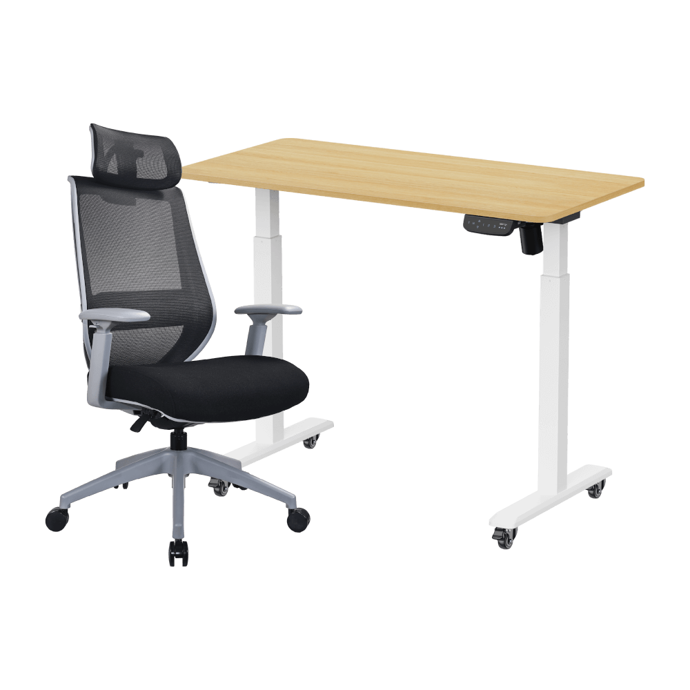 เซ็ตสุดคุ้มโต๊ะปรับระดับไฟฟ้า มีล้อ LUNIO ERGO SPACE II (SIZE 120 X 60 CM) + เก้าอี้ทำงานเพื่อสุขภาพ LUNIO ERGO APOLLO SMART X2 ( BLACK JET สีดำ/เทา)_0