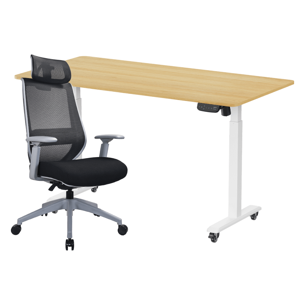 เซ็ตสุดคุ้มโต๊ะปรับระดับไฟฟ้า มีล้อ LUNIO ERGO SPACE II (SIZE 160 X 80 CM) + เก้าอี้ทำงานเพื่อสุขภาพ LUNIO ERGO APOLLO SMART X2  (BLACK JET สีดำ/เทา)_0