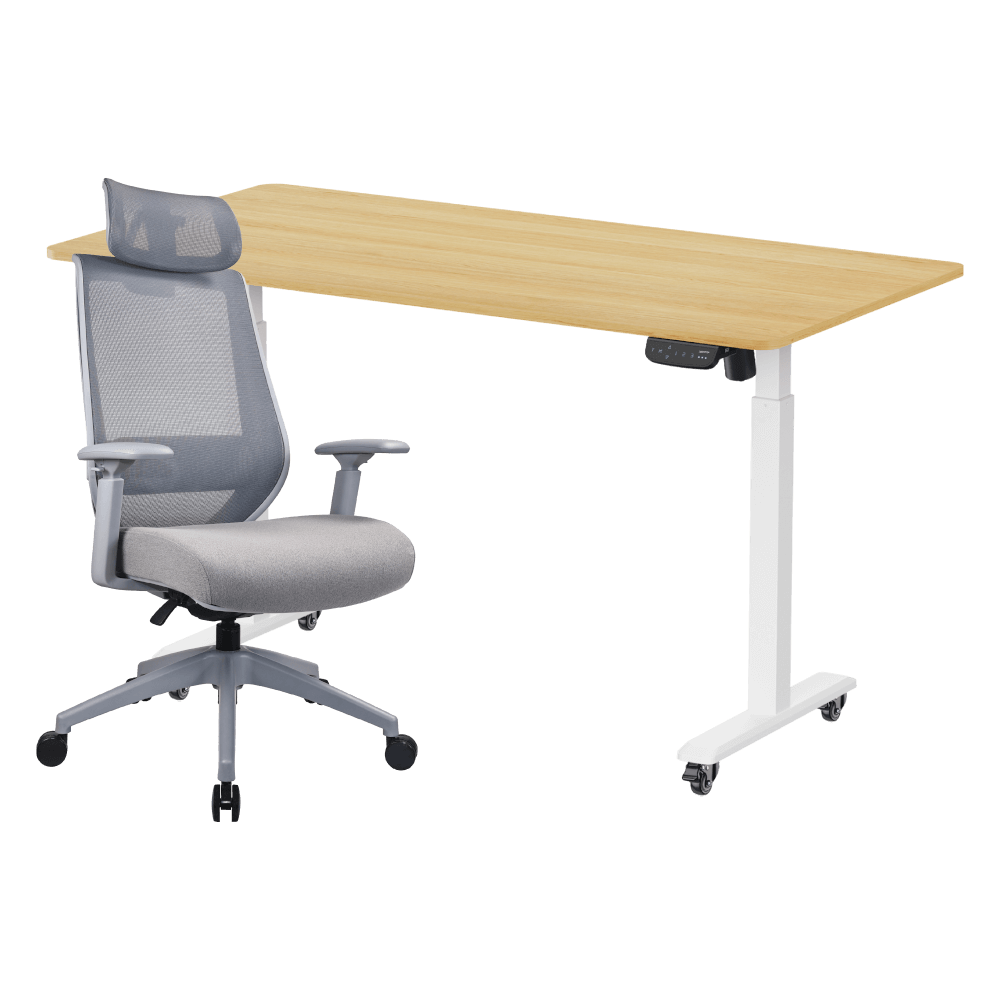 เซ็ตสุดคุ้มโต๊ะปรับระดับไฟฟ้า มีล้อ LUNIO ERGO SPACE II (SIZE 120 X 60 CM) + เก้าอี้ทำงานเพื่อสุขภาพ LUNIO ERGO APOLLO SMART X2 (สีเทา/เทา)_0