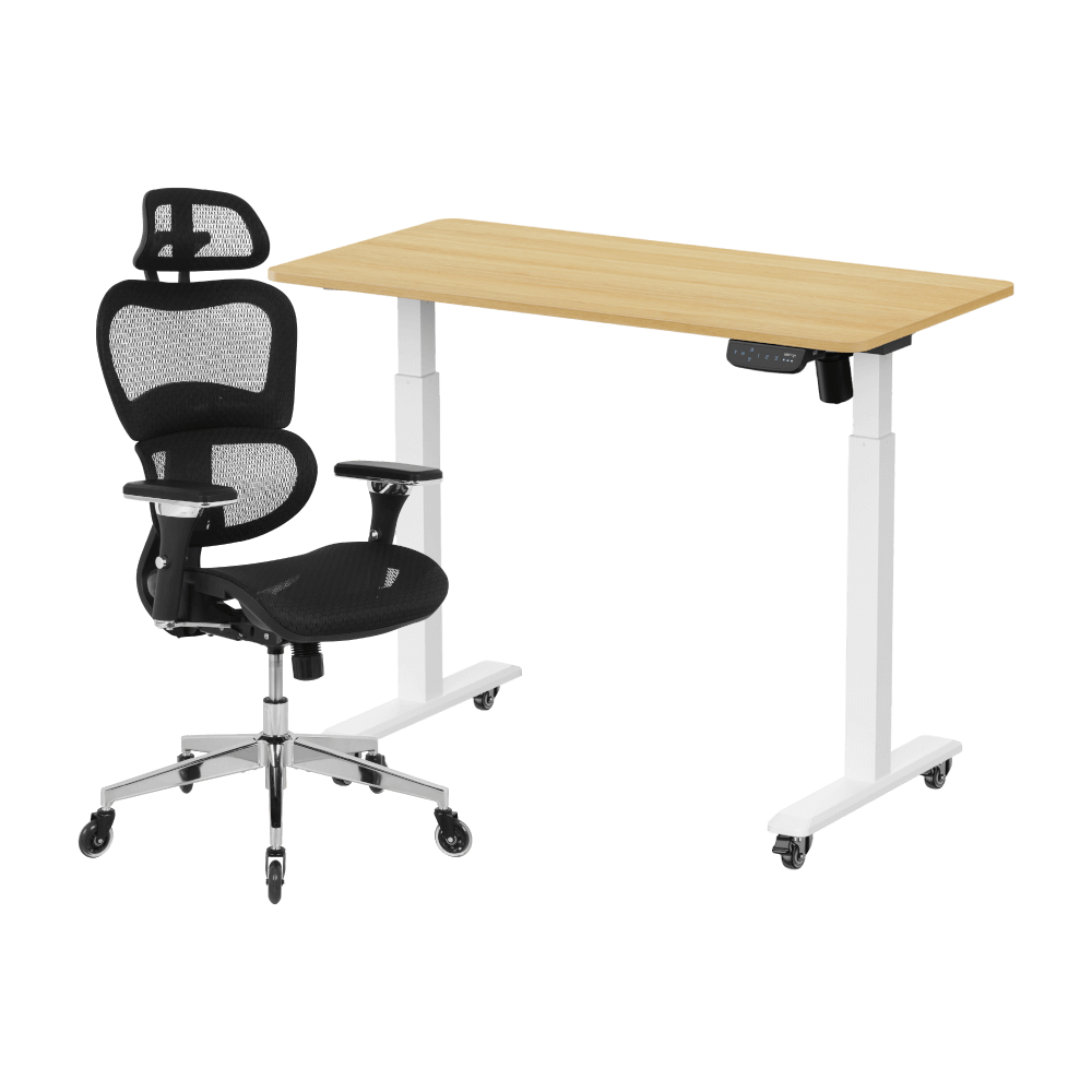 เซ็ตสุดคุ้มโต๊ะปรับระดับไฟฟ้า มีล้อ ULUNIO ERGO SPACE II (SIZE 120 X 60 CM) + เก้าอี้ทำงานเพื่อสุขภาพ ADAM DOT.1 THE 3D ERGO CHAIR (สีดำ)