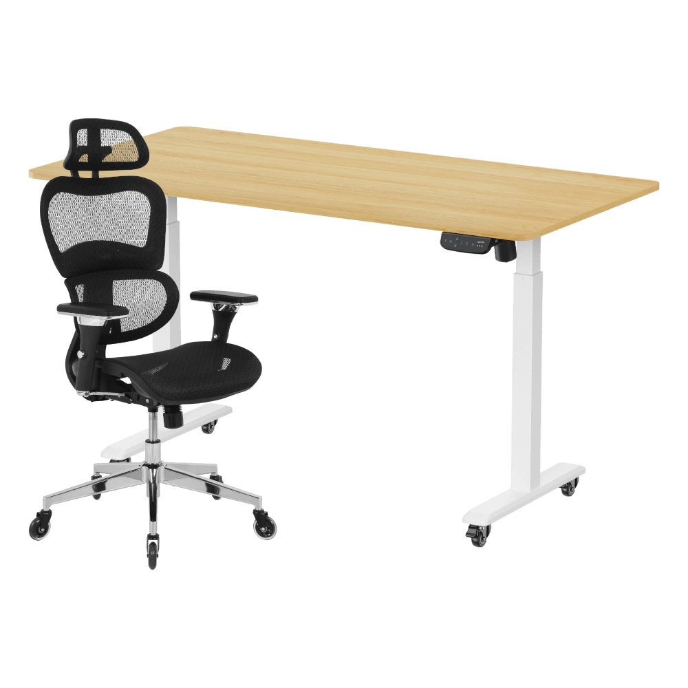 เซ็ตสุดคุ้มโต๊ะปรับระดับไฟฟ้า มีล้อ LUNIO ERGO SPACE II (SIZE 160 X 80 CM) + เก้าอี้ทำงานเพื่อสุขภาพ ADAM DOT.1 THE 3D ERGO CHAIR (สีดำ)