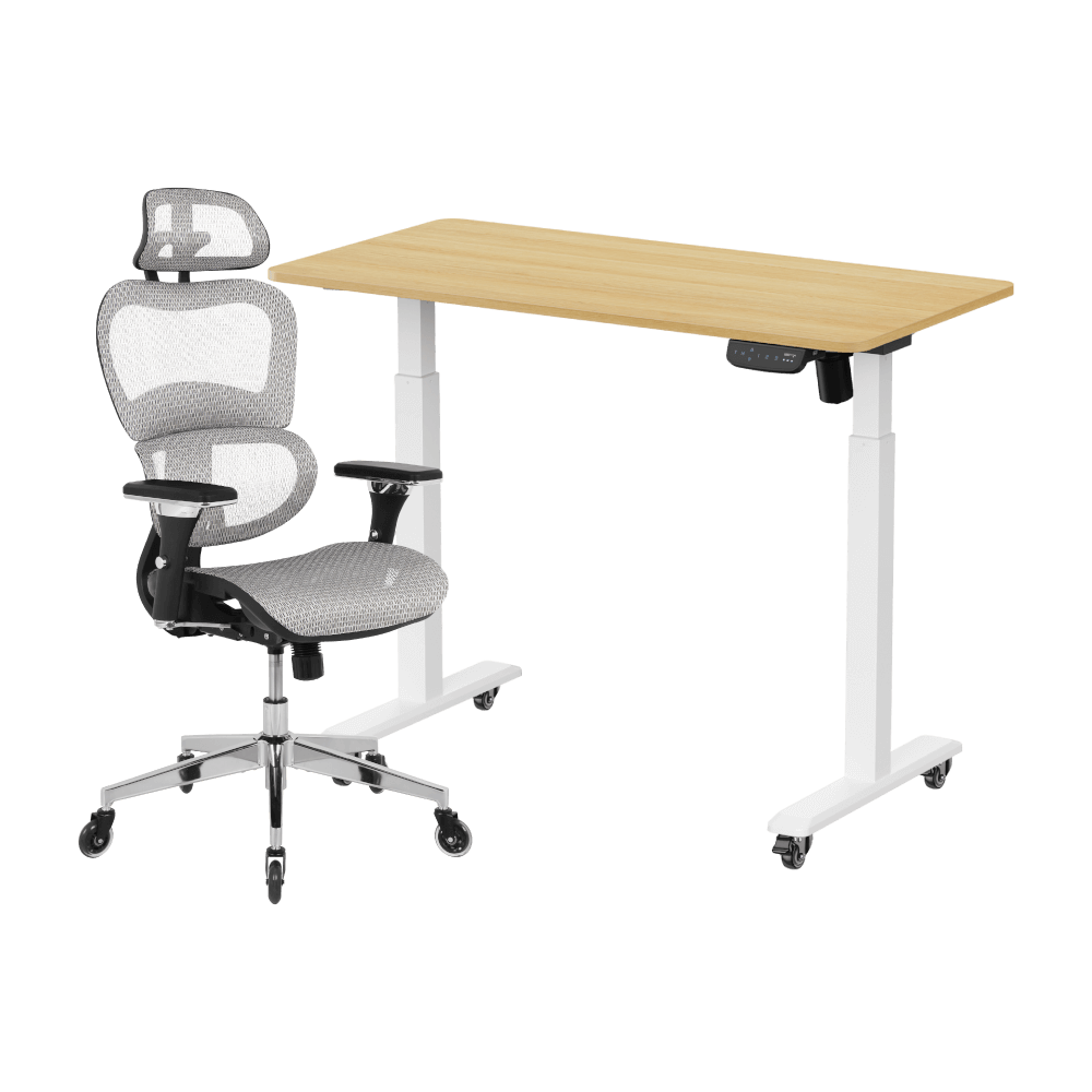 เซ็ตสุดคุ้มโต๊ะปรับระดับไฟฟ้า มีล้อ LUNIO ERGO SPACE II (SIZE 120 X 60 CM) + เก้าอี้ทำงานเพื่อสุขภาพ ADAM DOT.1 THE 3D ERGO CHAIR (สีเทา)_0