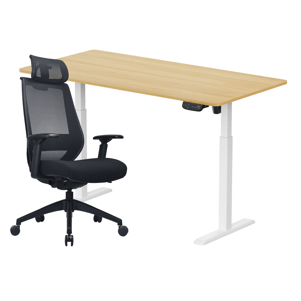 เซ็ตโต๊ะปรับระดับไฟฟ้า LUNIO ERGO SPACE II (SIZE 120 X 60 CM) + เก้าอี้ทำงานเพื่อสุขภาพ LUNIO ERGO APOLLO SMART X2 (สีดำล้วน)