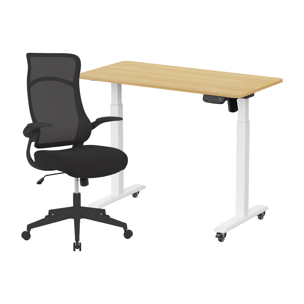 เซ็ตโต๊ะปรับระดับไฟฟ้า มีล้อ LUNIO ERGO SPACE II (SIZE 120 X 60 CM) + เก้าอี้ทำงานเพื่อสุขภาพ ADAM DOT.2 ERGO CHAIR GRAVITY (สีดำ)