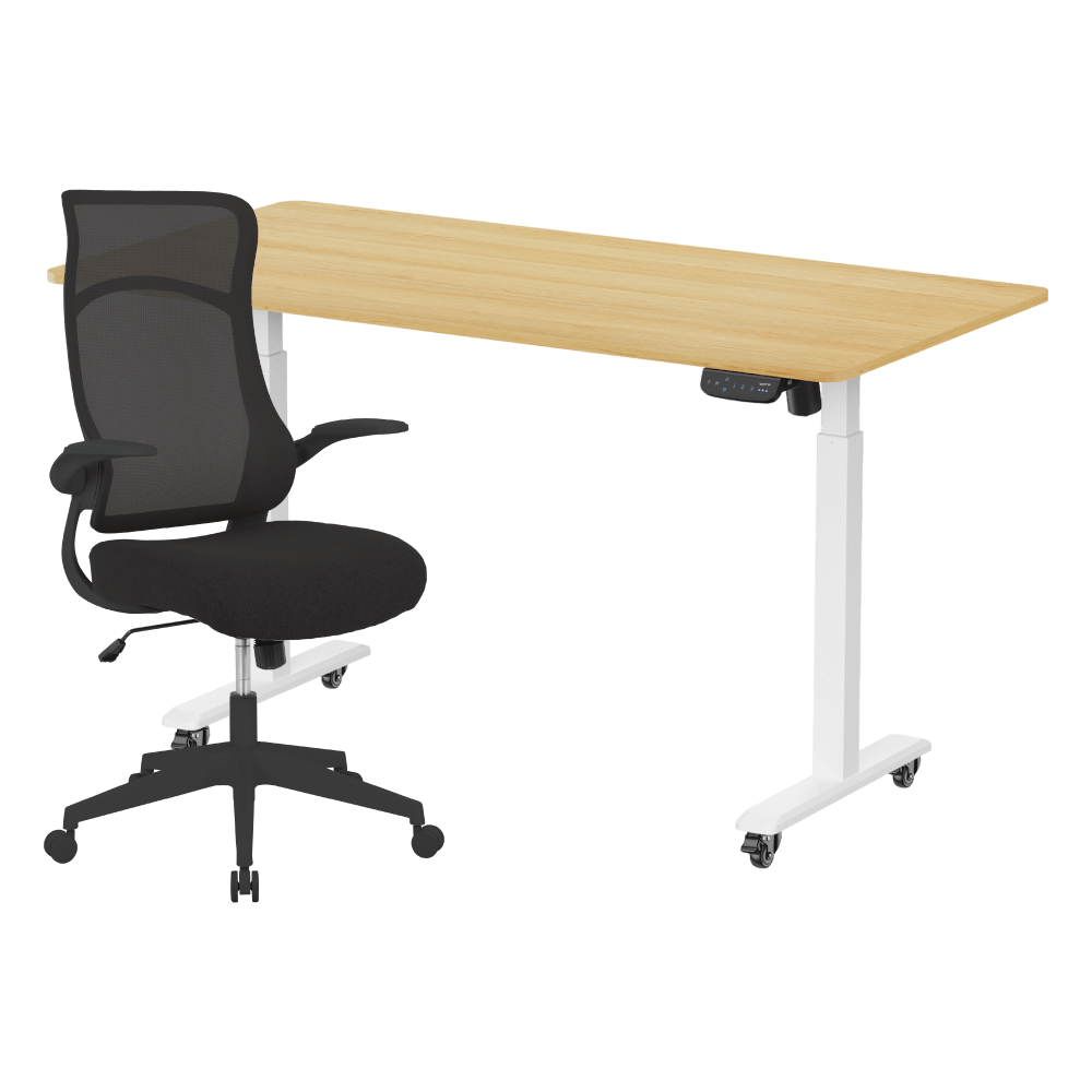 เซ็ตโต๊ะปรับระดับไฟฟ้า มีล้อ LUNIO ERGO SPACE II (SIZE 160 X 80 CM) + เก้าอี้ทำงานเพื่อสุขภาพ ADAM DOT.2 ERGO CHAIR GRAVITY (สีดำ)_0