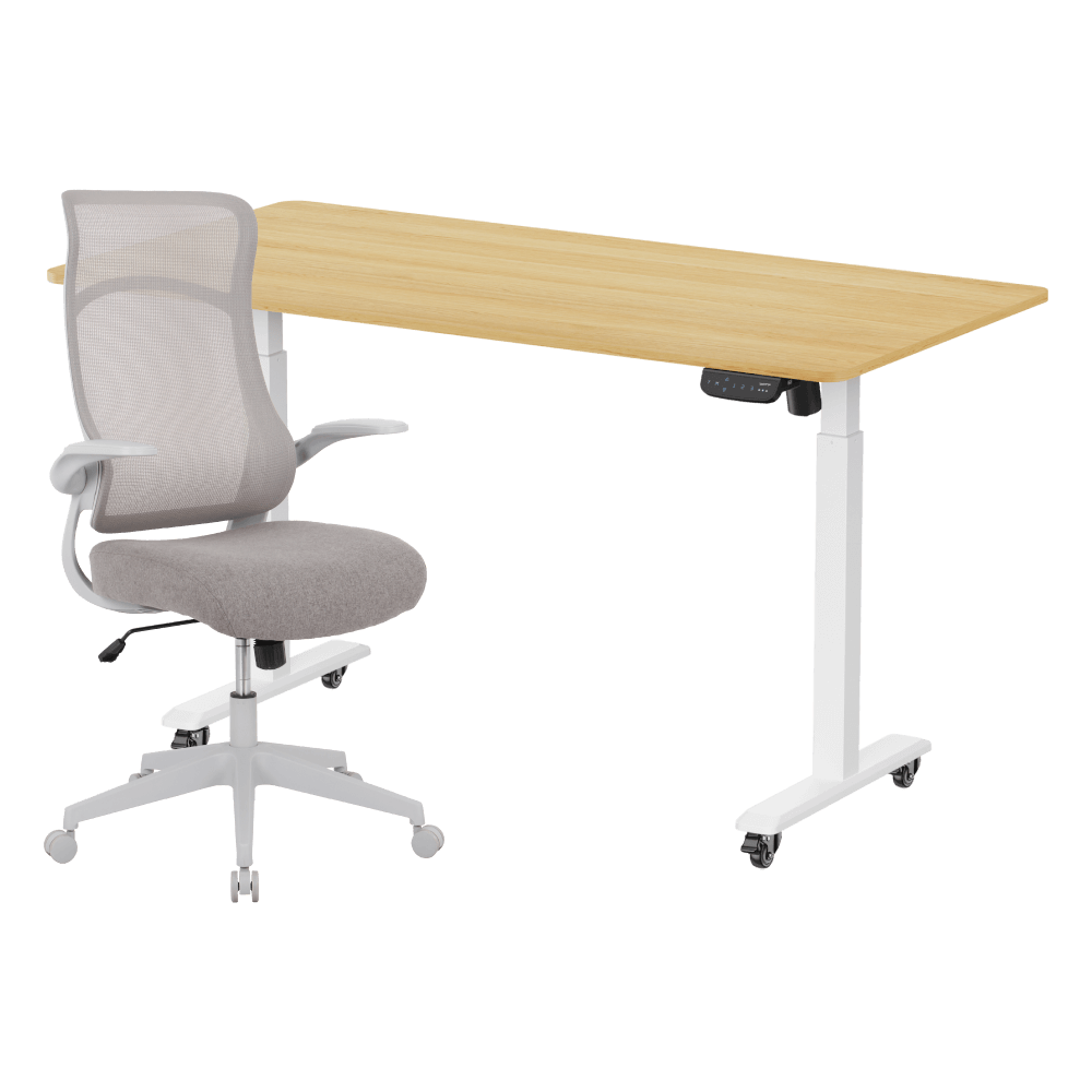 เซ็ตโต๊ะปรับระดับไฟฟ้า มีล้อ LUNIO ERGO SPACE II (SIZE 160 X 80 CM) + เก้าอี้ทำงานเพื่อสุขภาพ ADAM DOT.2 ERGO CHAIR GRAVITY (สีเทา)