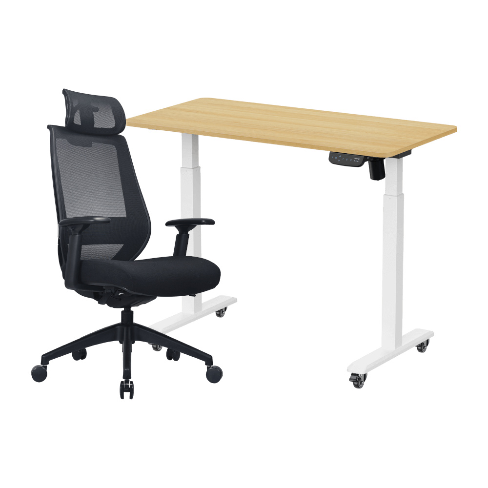 เซ็ตสุดคุ้มโต๊ะปรับระดับไฟฟ้า มีล้อ LUNIO ERGO SPACE II (SIZE 120 X 60 CM) + เก้าอี้ทำงานเพื่อสุขภาพ LUNIO ERGO APOLLO SMART X2 (สีดำล้วน)