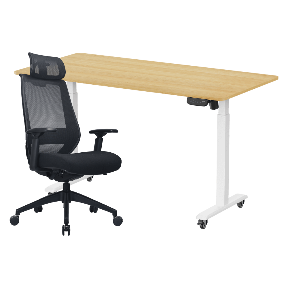เซ็ตสุดคุ้มโต๊ะปรับระดับไฟฟ้า มีล้อ LUNIO ERGO SPACE II (SIZE 160 X 80 CM) + เก้าอี้ทำงานเพื่อสุขภาพ LUNIO ERGO APOLLO SMART X2 (BLACK JET สีดำล้วน)