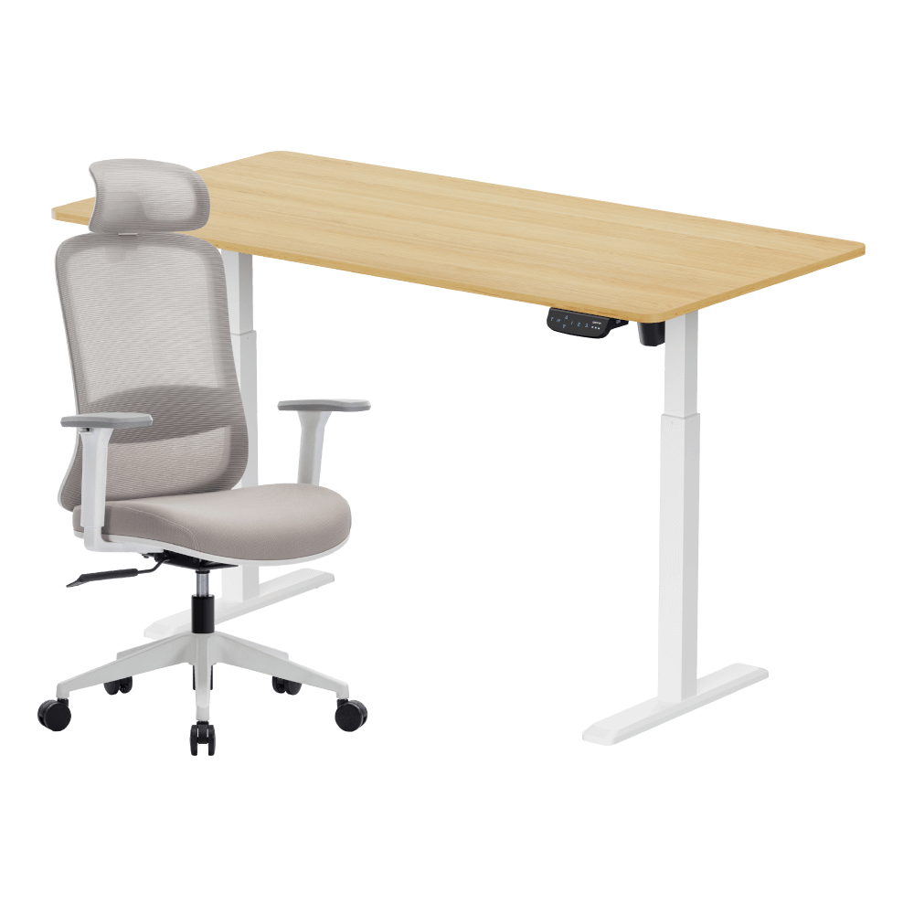 เซ็ตโต๊ะปรับระดับไฟฟ้า LUNIO ERGO SPACE II (SIZE 160 X 80 CM) + เก้าอี้ทำงานเพื่อสุขภาพ LUNIO ERGO STARLIGHT CHAIR (สีขาว)