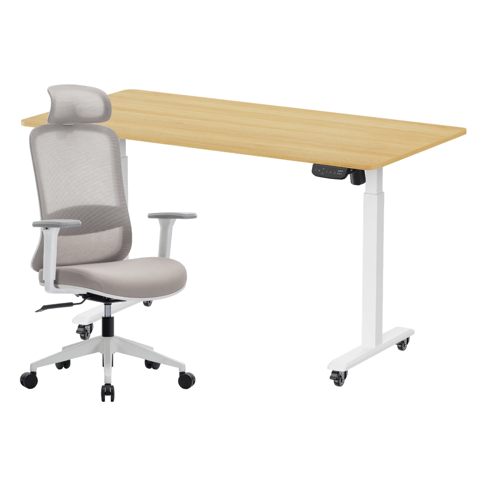 เซ็ตโต๊ะปรับระดับไฟฟ้า มีล้อ LUNIO ERGO SPACE II (SIZE 160 X 80 CM) + เก้าอี้ทำงานเพื่อสุขภาพ LUNIO ERGO STARLIGHT CHAIR (สีขาว)