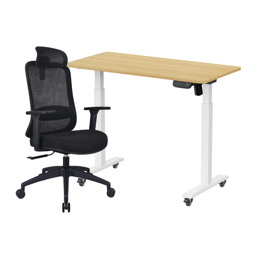 เซ็ตโต๊ะปรับระดับไฟฟ้า มีล้อ LUNIO ERGO SPACE II (SIZE 120 X 60 CM) + เก้าอี้ทำงานเพื่อสุขภาพ LUNIO ERGO STARLIGHT CHAIR (สีดำ)