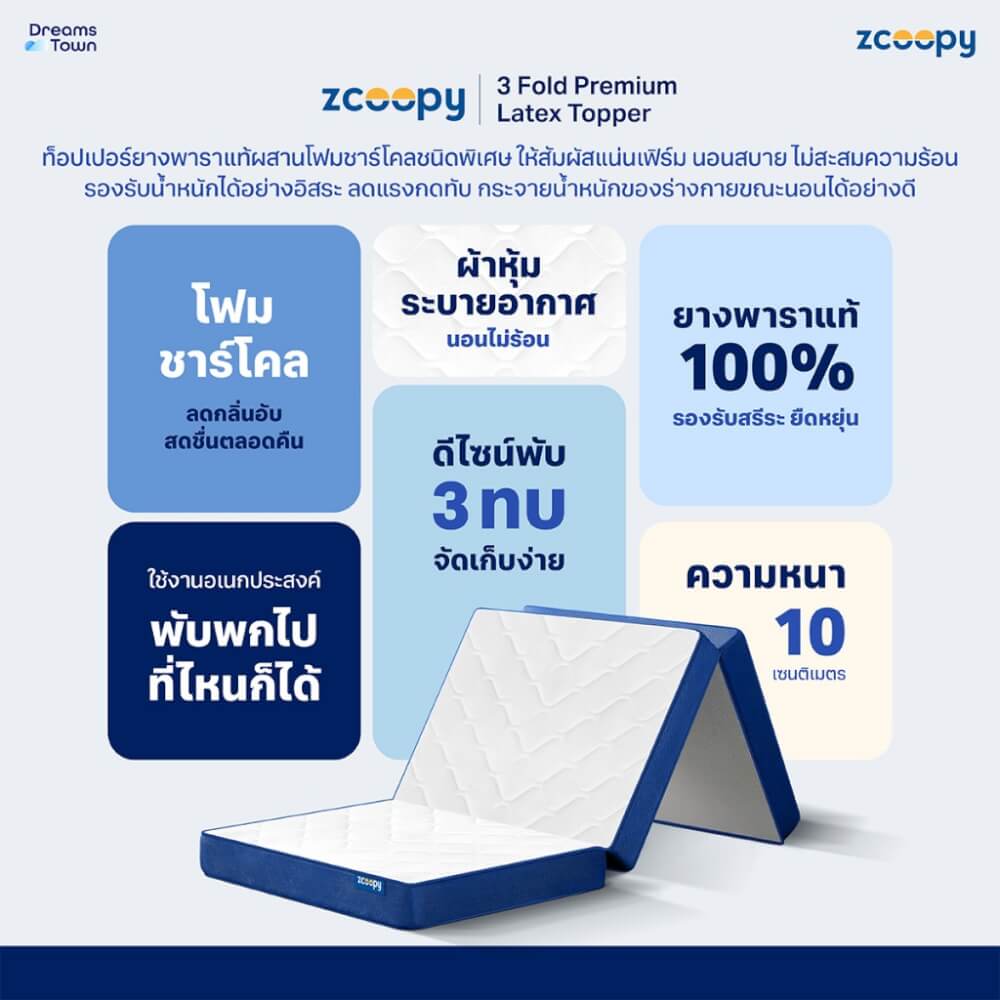 ที่นอนปิคนิค ZCOOPY 3 FOLD PREMIUM LATEX TOPPER_1