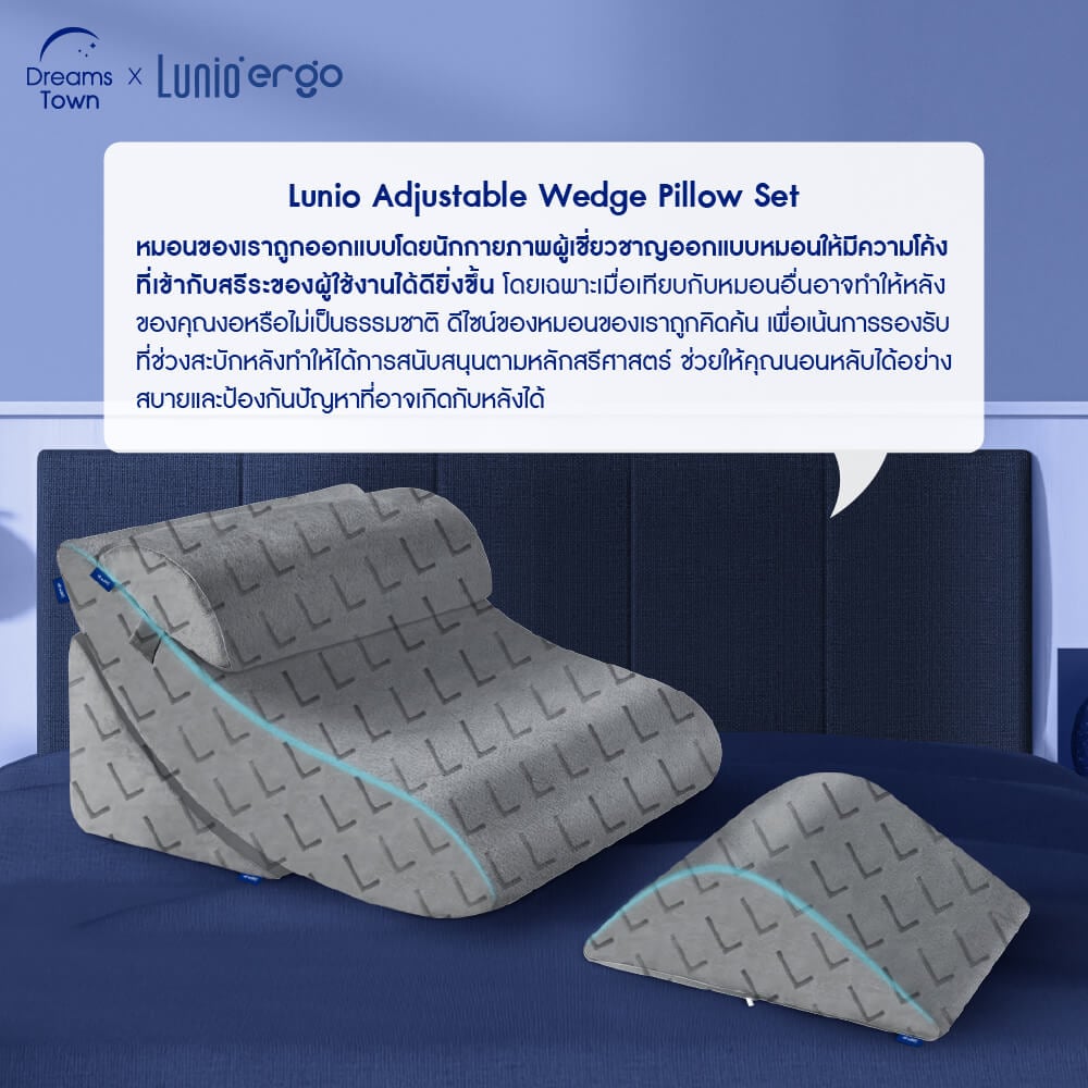เซ็ตหมอนปรับองศาการนอน LUNIO ERGO ADJUSTABLE WEDGE PILLOW SET