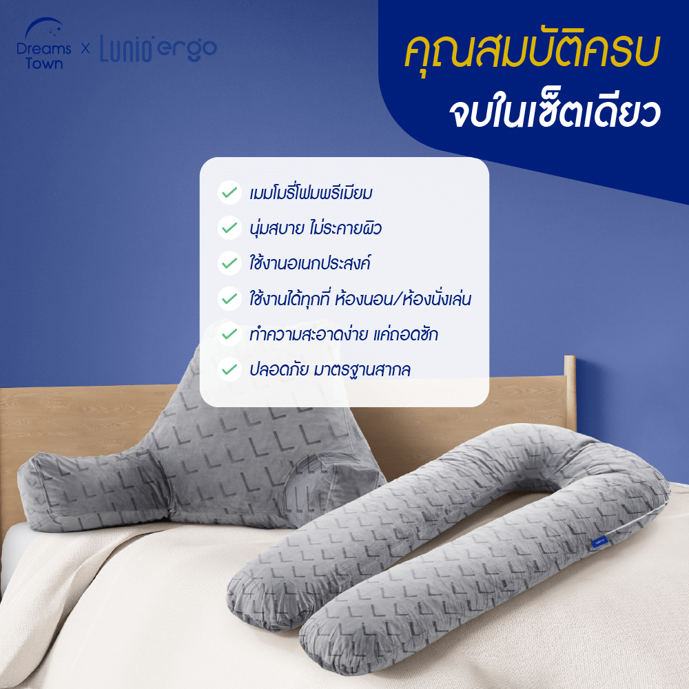 เซ็ตหมอนพิงหลัง LUNIO ERGO CUDDLE PILLOW + EMBRACE PILLOW