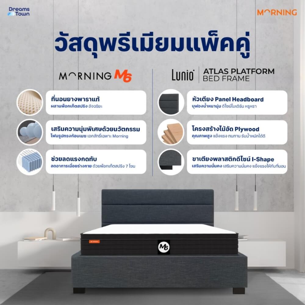 ที่นอนยางพาราเสริมโฟม 5 ฟุต MORNING M6 มาพร้อมเตียงไม้อัดคุณภาพสูง สไตล์โมเดิร์น LUNIO ATLAS_1