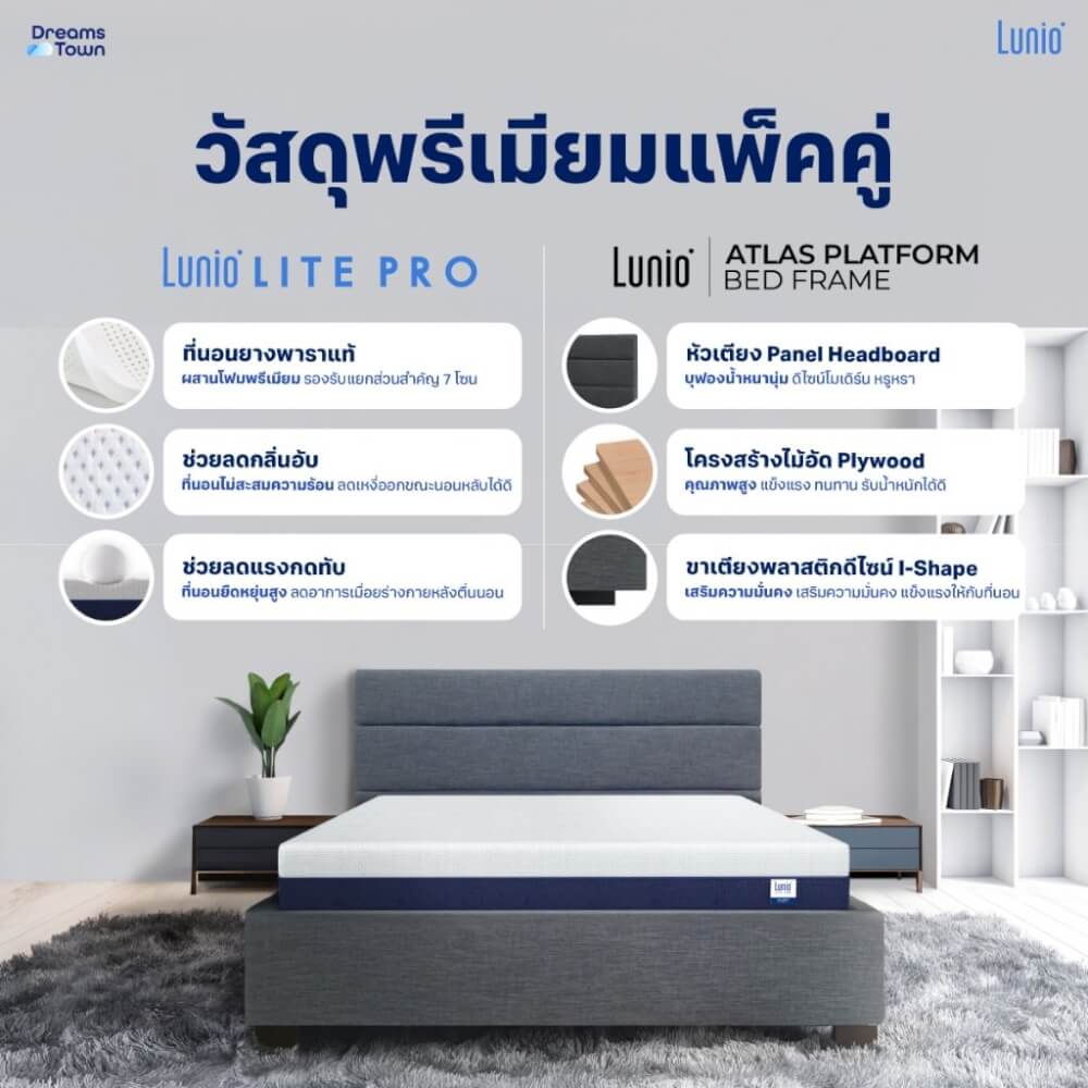 ที่นอนยางพารา 6 ฟุต LUNIO LITE PRO มาพร้อมเตียงไม้อัดคุณภาพสูง สไตล์โมเดิร์น LUNIO ATLAS_1