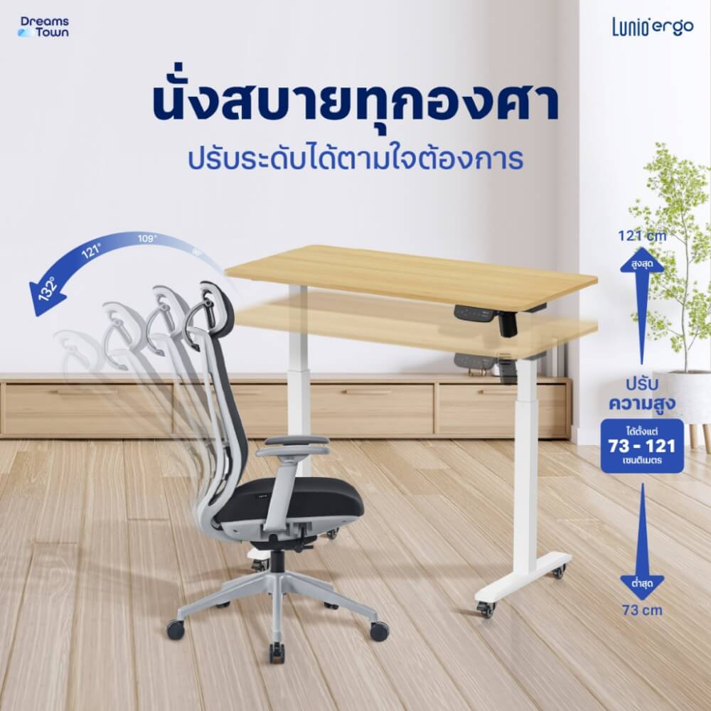 เซ็ตสุดคุ้มโต๊ะปรับระดับไฟฟ้า มีล้อ LUNIO ERGO SPACE II (SIZE 120 X 60 CM) + เก้าอี้ทำงานเพื่อสุขภาพ LUNIO ERGO APOLLO SMART X2 (สีเทา/เทา)_2