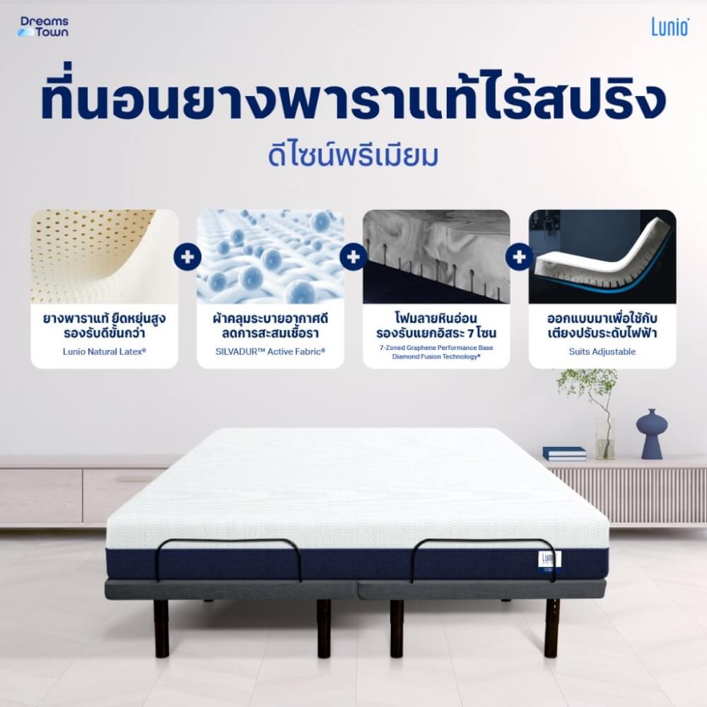 เตียงปรับระดับไฟฟ้า 3 ฟุต 2 ชิ้น LUNIO SMART RISE  มาพร้อมกับที่นอนยางพารา 6 ฟุต LITE PRO_2