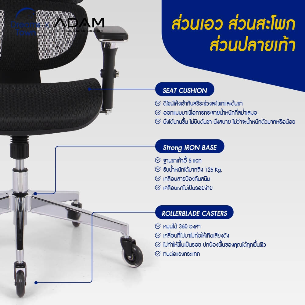 เก้าอี้ทำงาน เพื่อสุขภาพ ADAM รุ่น DOT1 ERGO CHAIR BLACK ONYX สีดำ_4