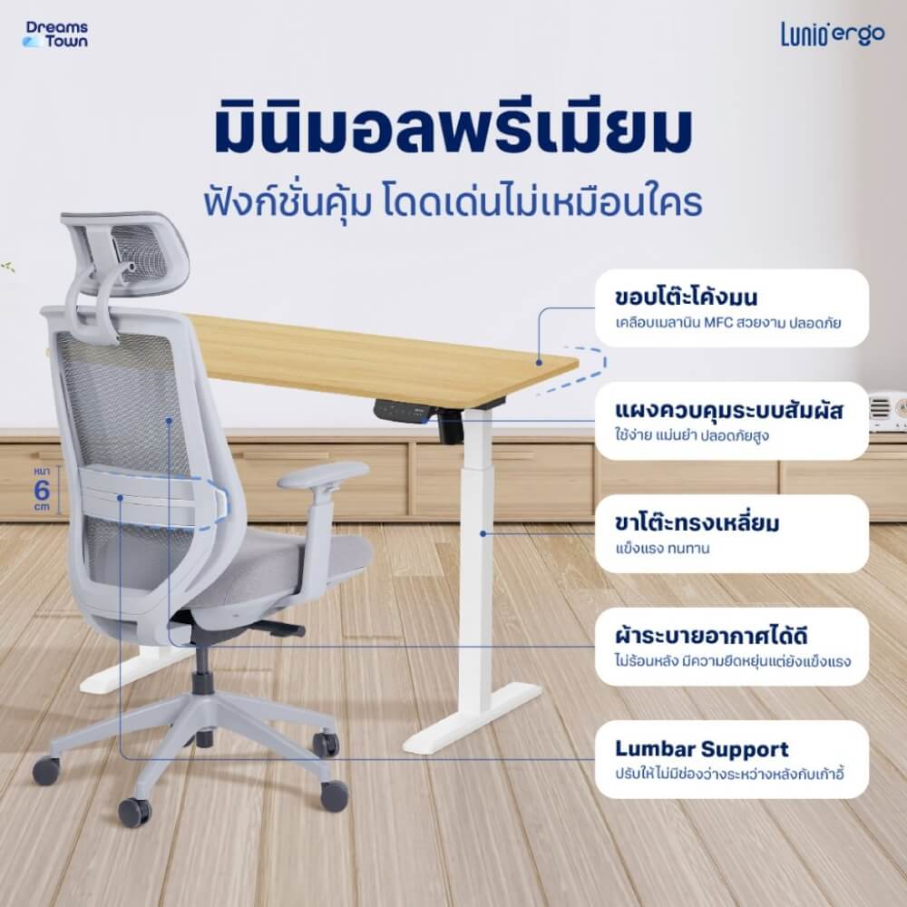 เซ็ตโต๊ะปรับระดับไฟฟ้า LUNIO ERGO SPACE II (SIZE 160 X 80 CM) + เก้าอี้ทำงานเพื่อสุขภาพ LUNIO ERGO APOLLO SMART X2 (สีดำล้วน)_4