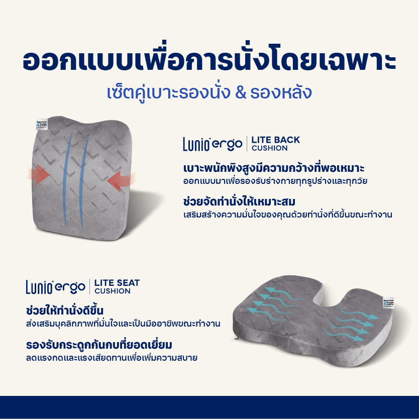 เซ็ตเบาะรองนั่ง+เบาะรองหลัง LUNIO ERGO LITE BACK CUSHION+LUNIO ERGO LITE SEAT CUSHION_4